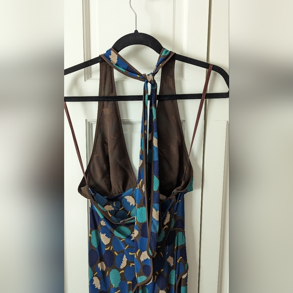 BCBG MAX AZRIA Dress size 0 Halter Silk Abstract Print Blue Turquoise Brown Y2K - Picture 4 of 7